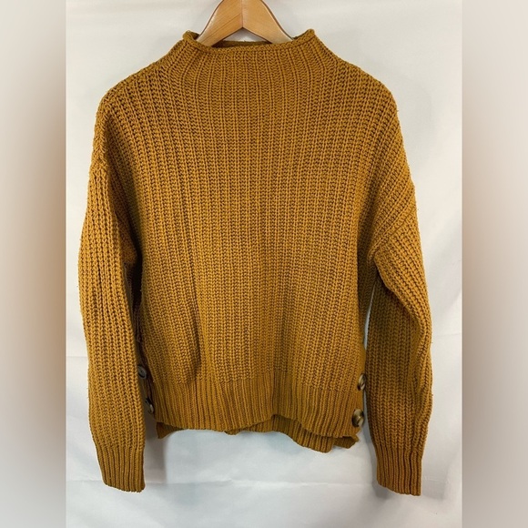 Madewell chunky cotton sweater. A mustardy gold color with cute buttons. - Picture 1 of 5